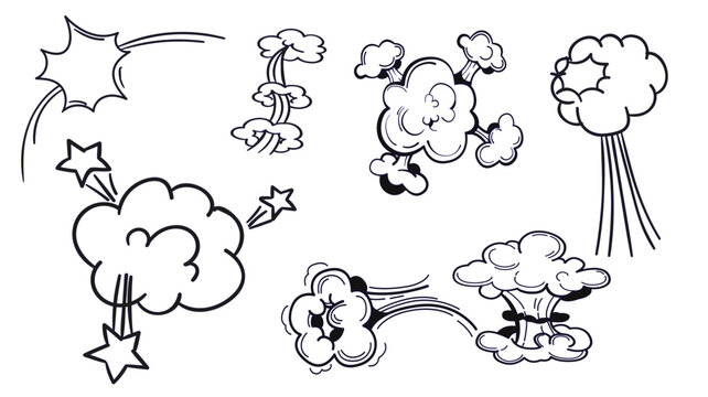 Set of hand drawn comic style explosion and speech bubble doodle elements for creative design projects