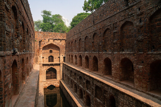 Angled view of Agrasen ki Baoli stepwell in Delhi