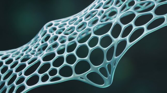 Abstract microscopic cell network features pearlescent mesh texture and fluid organic patterns over dark blurred background for science.