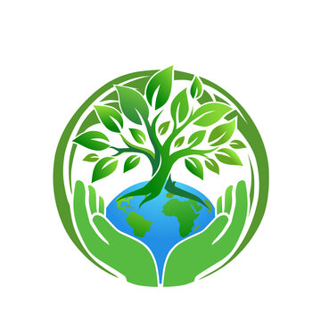 Vector illustration of green tree with leaves growing on earth globe inside circle on black background. Flat design concept for ecology, environment, sustainability, nature protection, and green earth