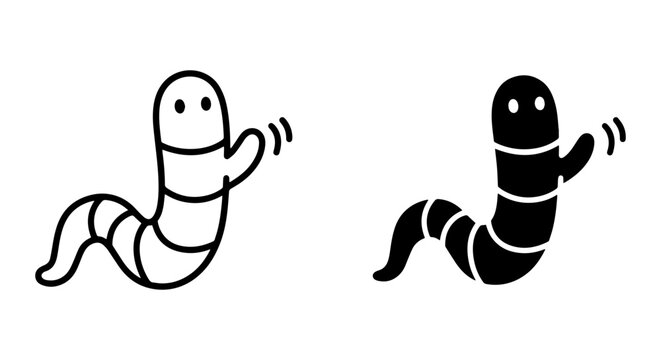 Cute Worm Icons, Simple Earthworm Vector Graphics, Black and White Insect Illustrations