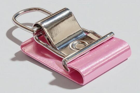 Pink binder clip on white background with shadow