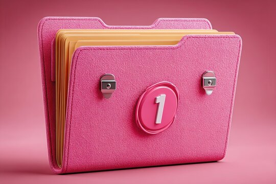 Pink file folder with number one badge on pink background