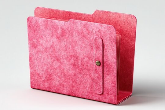 Pink folder with brass clasp on white background