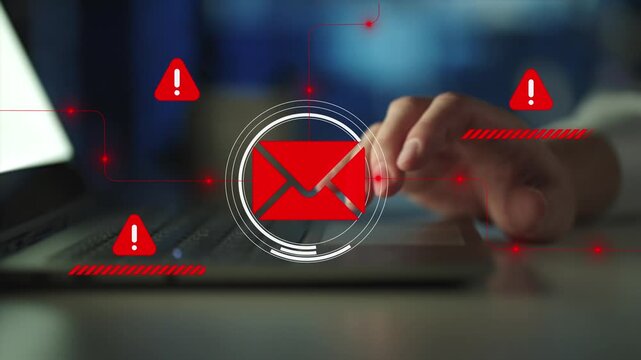 Suspect emails alert spam virus message caution sign for notification on internet threat security. Harmful, junk mail and Trash, Spam email pop up warning.
