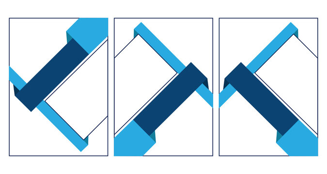 Modern blue ribbon style social media banner set with overlapping diagonal folder lines on transparent background