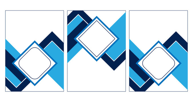 Creative diamond frame social media post template with blue geometric chevron patterns on transparent background.