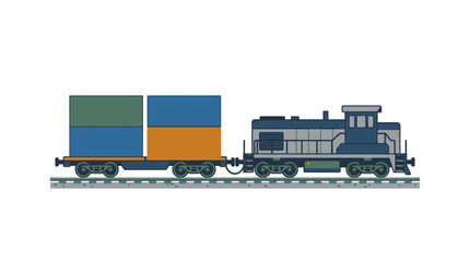 Minimalist of a Blue Diesel Locomotive Pulling Colorful Cargo Containers on Train Tracks with high quality professional line art symbols for modern creative design and digital branding projects © hadadi
