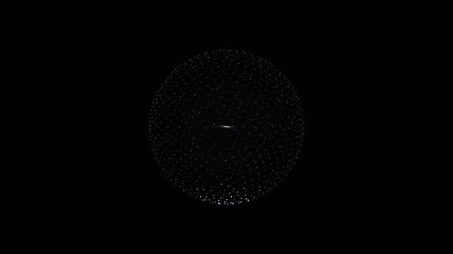 Abstract digital sphere of glowing particles in dark space motion video
