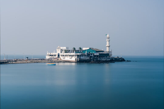 Haji Ali Dargah surrounded by calm sea in Mumbai