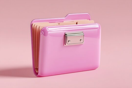 Pink file folder with metal clasp on pastel background
