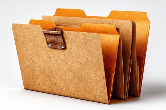 Stack of manila folders organized on white background