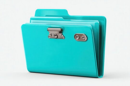 Teal file folder with metal clip and documents