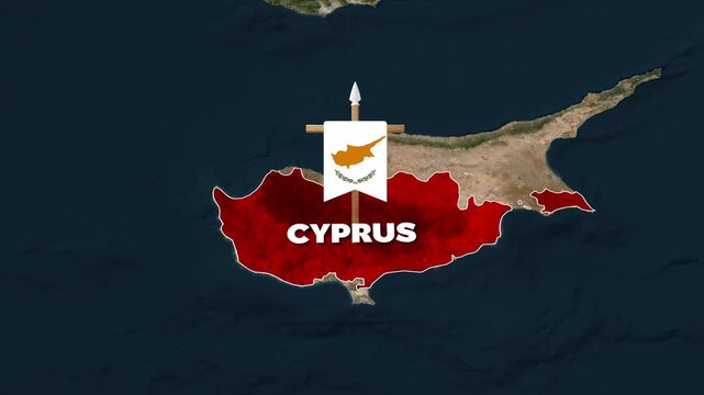 Cyprus map location with national flag animation in digital video footage