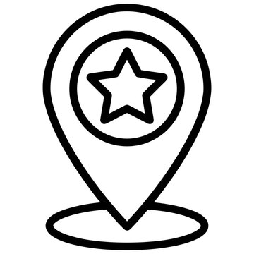 Star location pin icon for map navigation and favorite destination marker symbol