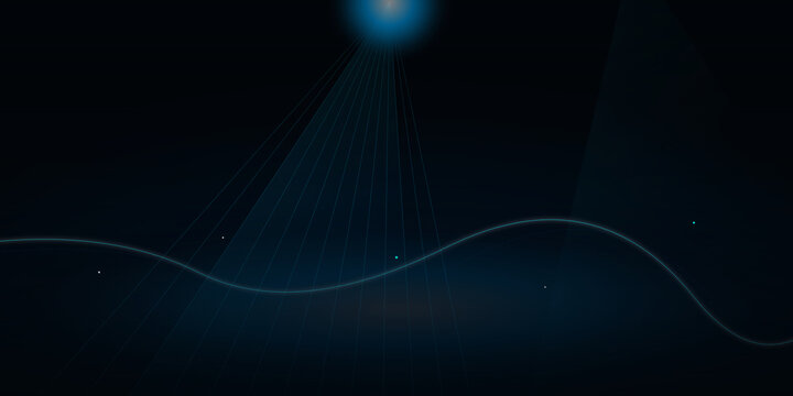Abstract glowing blue light rays and sinusoidal wave in dark space on transparent background