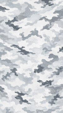 Gray and white camouflage pattern with soft, watercolor-like cloud shapes and a textured background
