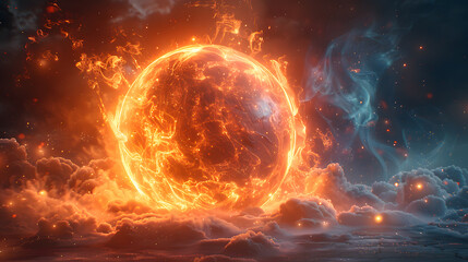 Fototapeta premium Energy Explosion Forming Circular Plasma Sphere Realistic 3D Science Visualization 4K 