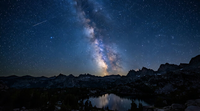 Milky way galaxy over calm lake at night
