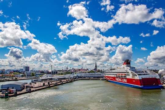 ESTONIA, TALLINN, August 12, 2022: The high-speed passenger and car ferry Viking XPRS, owned by the Finnish concern Viking Line and operating between Helsinki and Tallinn