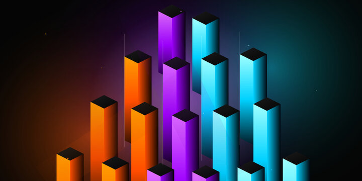 Abstract isometric three dimensional bar chart concept on transparent background