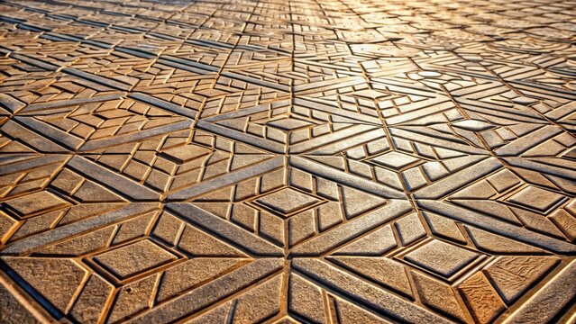 Intricate Pavement Design Illuminated by Sunlight, Revealing Geometric Patterns and Textured Surfaces