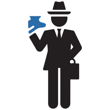 Secret agent spy detective holding gun briefcase icon vector illustration