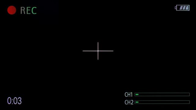 Retro Camcorder Viewfinder HUD with Center Crosshair and Audio Channel Indicators