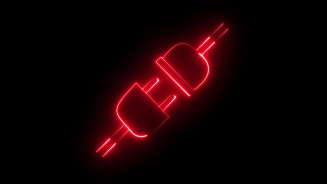 Glowing neon electric plug icon animation and socket icon animation on black background