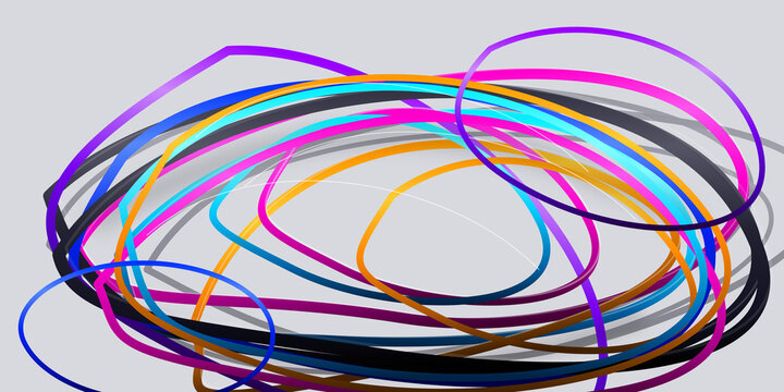 Abstract circular scribble lines in vibrant colors on transparent background
