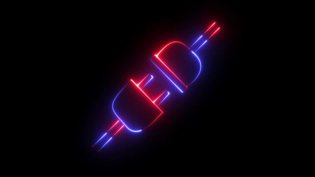 Glowing neon electric plug icon animation and socket icon animation on black background