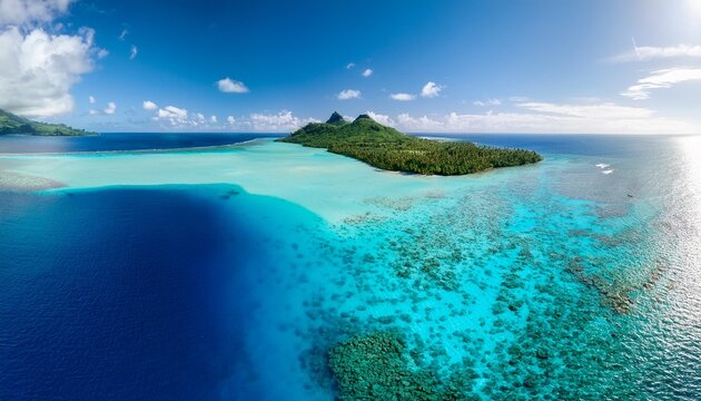 aerial view of turquoise lagoon moorea french polynesia minimalist drone photography