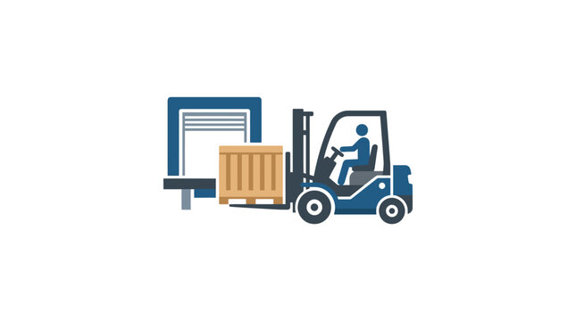 Creative of Forklift Operator Loading Pallets into Warehouse with Open Door with high quality professional line art symbols for modern creative design and digital branding projects