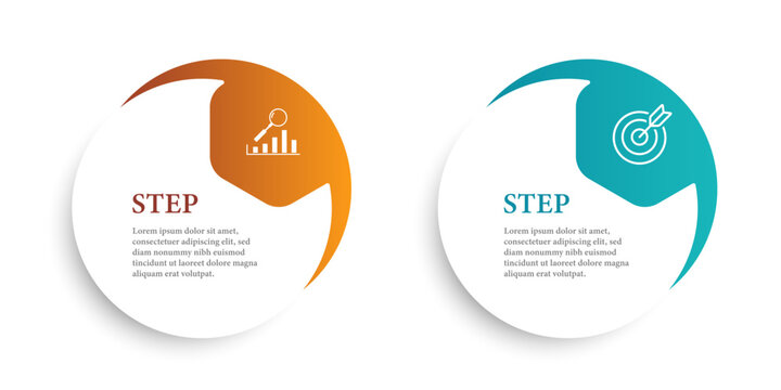 Two‑step infographic, analytics and target icons
