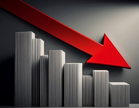 red arrow plunges downward over gray bars symbolizing decline or downturn