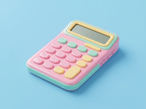 Colorful pastel calculator on a light blue background for school or office use