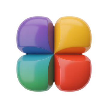 Abstract 3d four colored rounded square shape isolated on transparent background
