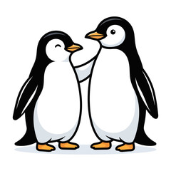 Obraz premium Two cute penguins standing together with one arm wrapped around the other.