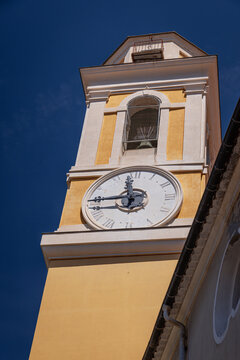 Clocktower of &Eacute;glise Saint-Michel de Villefranche-sur-Mer, Villefranche-sur-Mer, Provence-Alpes-C&ocirc;te d'Azur, France