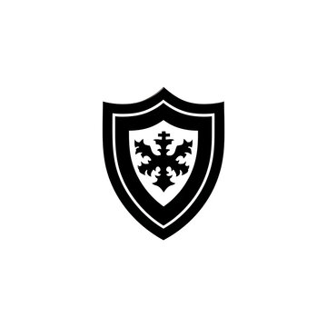 Black and white shield crest with cross emblem design