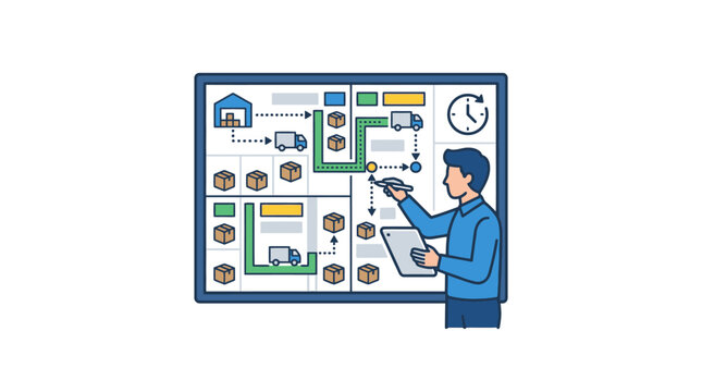 Elegant Digital Supply Chain Management Dashboard with Logistics Visualization and Worker Interaction