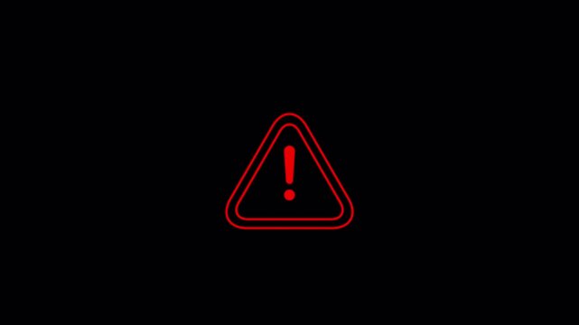 Alert warning sign Exclamation symbol, danger signal icon, Blinking warning triangle animation with alpha channel with transparent background.
