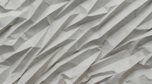 White crumpled paper texture background with sharp geometric folds and shadows.
