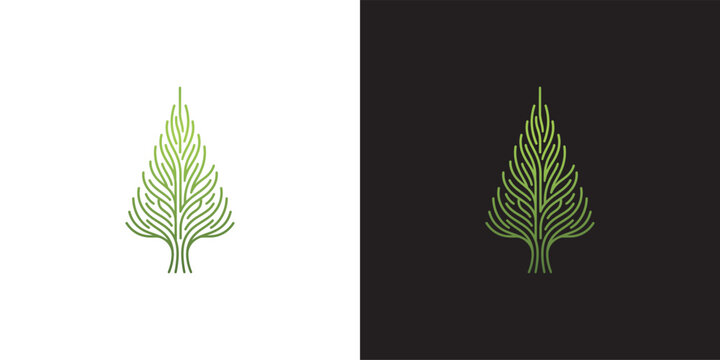 Minimalist Linear Pine Tree Concept Logo Design Featuring Elegant Abstract Branching Patterns for Sustainable Environmental Branding