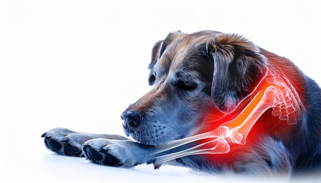 canine orthopedic pain and joint inflammation isolated on a white background