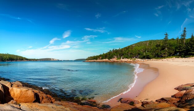 panoramic view of sand beach landscape acadia national park maine usa