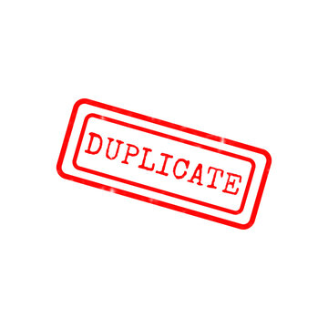 A bright red rubber stamp mark with the word duplicate written in a bold serif font, isolated on a solid black background, for document marking