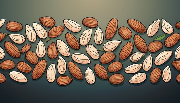 line of various almond shapes and orientations almonds line nuts food healthy snack