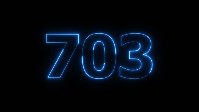 Abstract beautiful blue neon number 703 icon illustration, on black background. Glowing neon countdown number icon concept background.