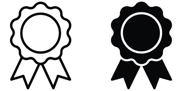 Black outline and filled rosette icon design element for achievement award or quality badge